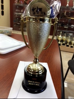 ABE custom trophy award with custom medal